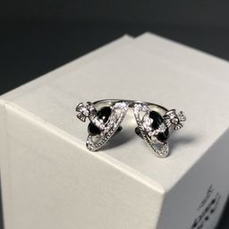 thumbnail for Queen Mother Vivian of the West new niche personality Saturn diamond-encrusted double planet ring female retro European and American style layering
