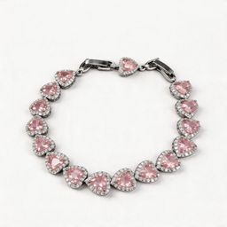 thumbnail for Silver Inlaid Pink Diamond Heart-Shaped Bracelet, Full Diamond Crystal Heart-Shaped Jewelry, Crystal Bracelet, Light Luxury Girly Style Accessories