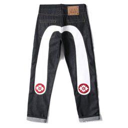 thumbnail for Longteng Fushen jeans men and women with the same style Korean version of the big white puree personality big M printing slim straight pants tide