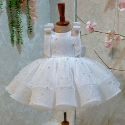 thumbnail for Girl dress, white sleeveless princess dress, handmade beaded one-year dress, new Amazon arrival dropshipping