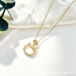thumbnail for New kitten pendant necklace women's light luxury with diamond niche cartoon KT cat gift cute simple collarbone necklace