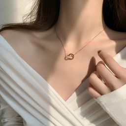 thumbnail for Japanese and Korean Explosive Roman Numerals Double Ring Full Diamond Titanium Steel Necklace Women's Light Luxury All-match Clavicle Chain Cyber Celebrity Three-piece Set