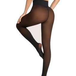 thumbnail for One-Seam Fleece Tights Lined for Women Fake Thermal Leggings