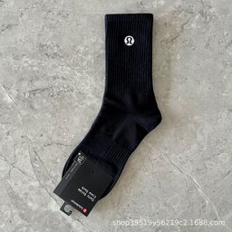 thumbnail for Lulu Men&#039s Socks lululemon Solid Color Embroidered High Tube Trendy Brand Sports Socks Black and White Grey Sports Flashback Cotton Socks