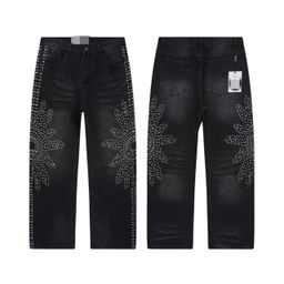 thumbnail for 25ss欧美潮牌 VAL美潮水洗做旧复古最新时尚男女满烫钻破洞牛仔裤