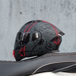 thumbnail for Dual-Mirror Flip-Up Helmet for Men and Women, Motorcycle Helmet for All Seasons, Motorcycle Tail Wing, Bluetooth Helmet, Riding Electric Vehicle Helmet with Dual Lenses