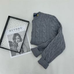 thumbnail for Rl~2023 Autumn/Winter Ralph Lauren Logo Braided Embroidery Wool Crew Neck Simple Knit Cardigan Sweater