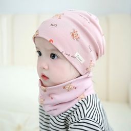 thumbnail for 秋冬季儿童帽子围脖两件套装a类纯棉婴幼儿防风脖套宝宝保暖胎帽