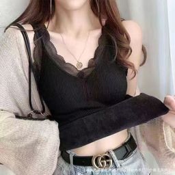 thumbnail for Thermal Vest Women&#039;s fleece-lined Thickened Base Shirt Sling Underwear with Chest Pad Lace Slimming plus size Base Shirt