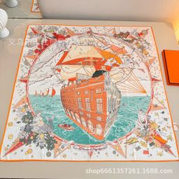 thumbnail for Correct Version H Brand Large Square Scarf for Spring and Autumn, Silk Scarf for Sun Protection, Shawl, Gauze Scarf, Thin Women's Scarf