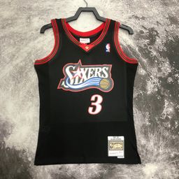 thumbnail for Mn Hot-Pressed Retro Jersey: Sw 76Ers 98 Season Black White No. 3 Iverson Sleeveless Vest