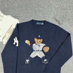thumbnail for 24 new men's and women's same knitwear bear embroidery baseball ⚾️ crew neck pullover sweater American vintage ruler