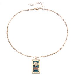 thumbnail for European and American cross-border jewelry, simple single-layer metal thin chain, rectangular tarot pendant necklace, hot girl, square necklace, women