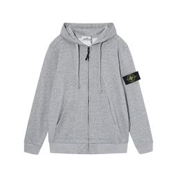 thumbnail for Cross-Border Foreign Trade Stone Island Compass Embroidery Solid Color European and American Trendy Brand Sleeve Zipper Hooded Sweatshirt Jacket