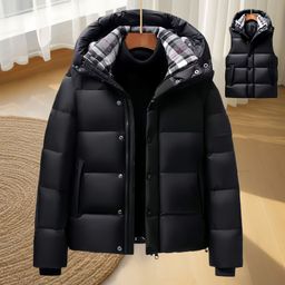 thumbnail for Cross-border plus-size winter classic fashion cold-resistant warm thickened detachable sleeve hooded men's jacket jacket