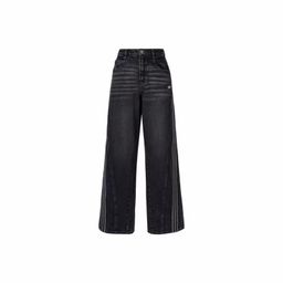 thumbnail for Song Yuqi's Same Style Three-Stripe Retro Jeans for Women, Slimming Loose Wide-Leg Pants, Sporty Washed Straight-Leg Pants 0726