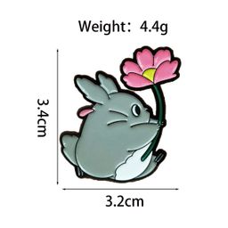 thumbnail for Cartoon cute Totoro lotus metal brooch, Japanese anime character, peripheral badges, accessories, creative clothes, decorations