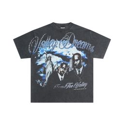 thumbnail for 25ss跨境美式vale潮牌烫钻拼接洗水做旧T恤高品质嘻哈马骝短袖