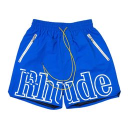 thumbnail for In-Stock Rhude Shorts Letter Print Casual Color-Blocking Loose High Street Trendy Brand Five-Point Beach Shorts