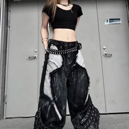 thumbnail for 2025 new American high street washed tie-dye zipper jeans Jin-length loose slimming long pants trendy