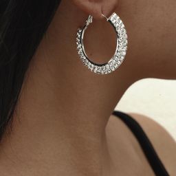 thumbnail for Foreign Trade Hot-Selling European and American Exaggerated Diamond-Encrusted Double-Row Large Hoop Street Dance Hiphop Earrings Earrings Bridal Earrings Wholesale