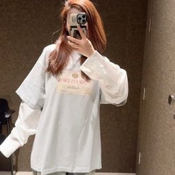 thumbnail for ac vintage distressed print fake two pieces shenzhen nanyou high version stitched long sleeve t-shirt 1996 logo top