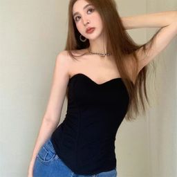 thumbnail for Shape-fitting fishbone wrap women's vest sexy high-waisted slim European and American fashion with breast pad anti-slip strip bandeau bra