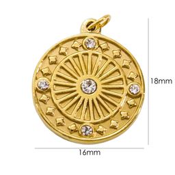thumbnail for Retro style compass micro-inlaid with diamonds stainless steel pendant Light luxury fashion DIY necklace pendant 14K gold furnace electroplating