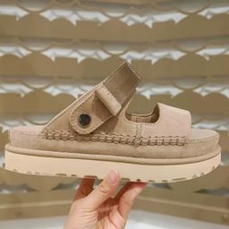thumbnail for 2025 Spring/Summer New Genuine Leather Thick-soled One-line Velcro Sandals Women's Open Toe Heightened Roman Beach Shoes Women's Shoes
