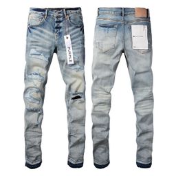 thumbnail for Cross-Border American-Style Purplebr High Street Ripped Embroidered Patchwork Vintage Straight-Leg Jeans Amlri Stretch Denim