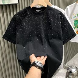 thumbnail for European station fashion fashion brand light luxury men's T-shirt short-sleeved star hot diamond Internet celebrity niche half-sleeved T-shirt