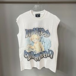 thumbnail for Trendy brand MIXED EMOTION angel print hot diamond summer loose casual shoulder vest for men and women