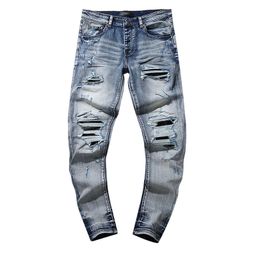 thumbnail for Cross-border European and American Purple Brand jeans jeans washed distressed retro ripped ink splash handsome American