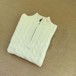 thumbnail for RL Raff Pony Embroidered Men's Cable Sweater Classic Cotton Half Zip Knit