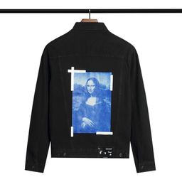 thumbnail for 2021 Spring and Autumn New OFF Mona Lisa portrait pattern denim coat for men and women with a batch of hair