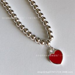 thumbnail for T family 925 sterling silver heart-shaped drop glue enamel diamond plated beads bracelet classic fashion Joker hand jewelry generation hair
