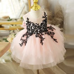 thumbnail for Children's dress lace embroidery baby little girl big bow princess dress birthday party piano performance dress