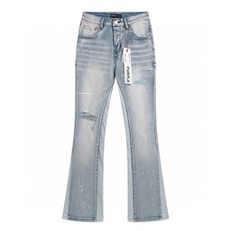 thumbnail for Cross-Border Trendy Brand Purple Brand Washed Distressed Ripped Stretch Bootcut Jeans American High Street Trend