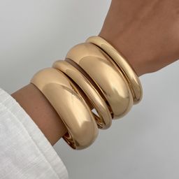 thumbnail for European and American fashion cross-border shiny wide-mouth stacked bracelet set trendy personality gold plain circle exaggerated bracelet for women