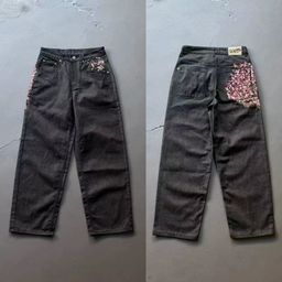 thumbnail for Derschutze chrome cool style American heavy industry embroidery statue straight jeans men's trendy pants