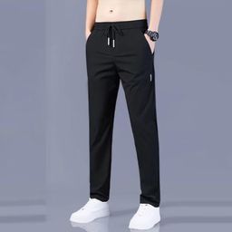 thumbnail for Calças casuais masculinas de verão, finas, de secagem rápida, soltas, tamanho grande, calças retas, elásticas e duráveis, calças esportivas de seda gelada