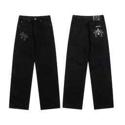 thumbnail for 24 Correct Edition CH Crowe Cross Skin Embroidered Washed Jeans Loose Denim for Couples Wholesale