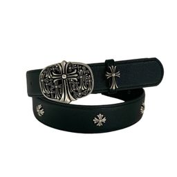 thumbnail for Burial Crowe New CH Classic Cross Star Men's Belt PU Rivet Vintage Pants Belt Punching