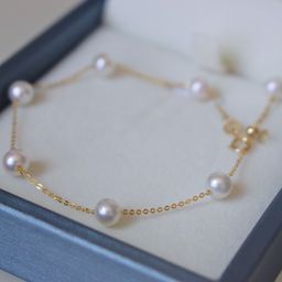 thumbnail for 18k gold pearl bracelet Au750 colored gold female natural freshwater pearl light luxury versatile female gypsophila pearl bracelet