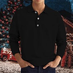 thumbnail for 2024 independent station wish Amazon hot autumn long-sleeved V-neck button men's casual top polo shirt