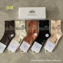 thumbnail for alo socks box men's and women's cotton socks, mid-leg sports socks, running yoga socks, breathable and sweat-absorbing all-season casual socks