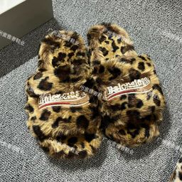 thumbnail for Parisian wool slippers for women wear autumn and winter new B family letter embroidery flat slippers couple slippers