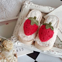 thumbnail for New Style Puffin Thick Bottom Mao Mao Slippers Women&#039;s Spring and Autumn Four Seasons Strawberry Princess Cute Home Indoor Open Toe Summer