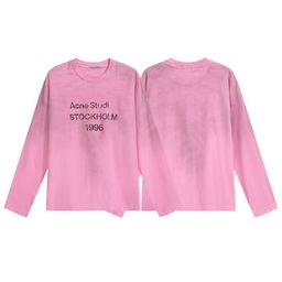 thumbnail for Trendy brand washed, worn, distressed, letter-printed high-street long-sleeve loose men's and women's couple's cross-border T-shirt