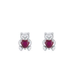 thumbnail for S925 sterling silver cartoon love hug bear stud earrings girl cute sweet love red corundum zircon fashion earrings